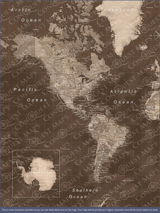 Push Pin World Map (Pin Board) - Deep Espresso