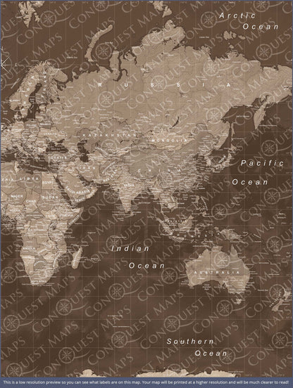 Push Pin World Map (Pin Board) - Deep Espresso CM Pin Board
