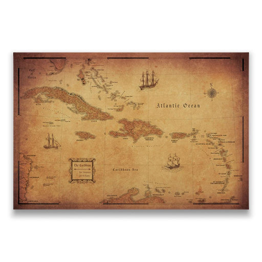 Push Pin Caribbean Map  - Golden Aged CM Poster