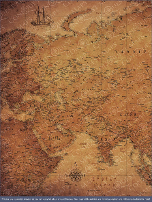 Asia Map Poster - Golden Aged CM Poster