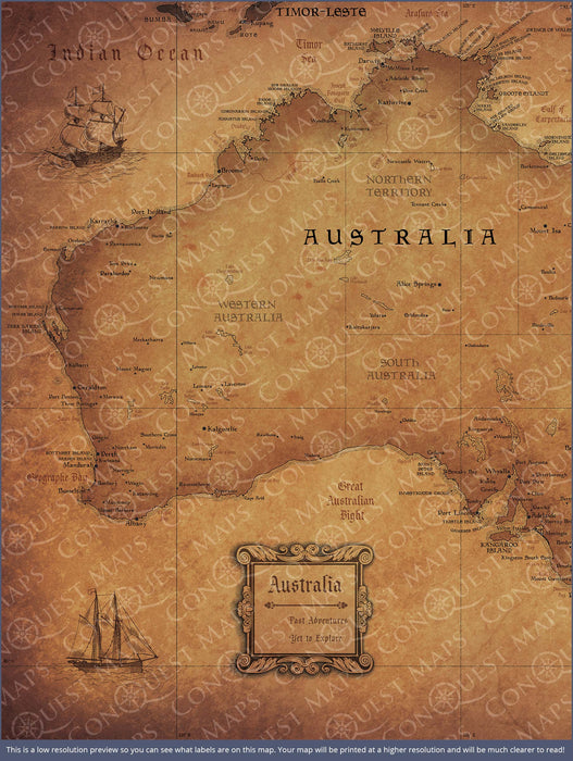 Australia Map Poster - Golden Aged CM Poster