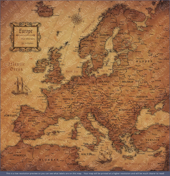 Europe Map Poster - Golden Aged CM Poster