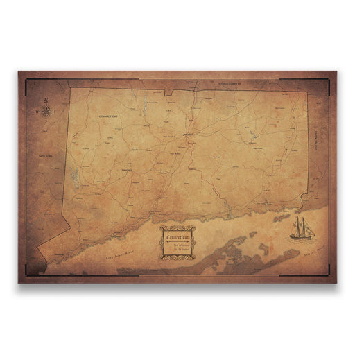 Connecticut Map Poster - Golden Aged CM Poster