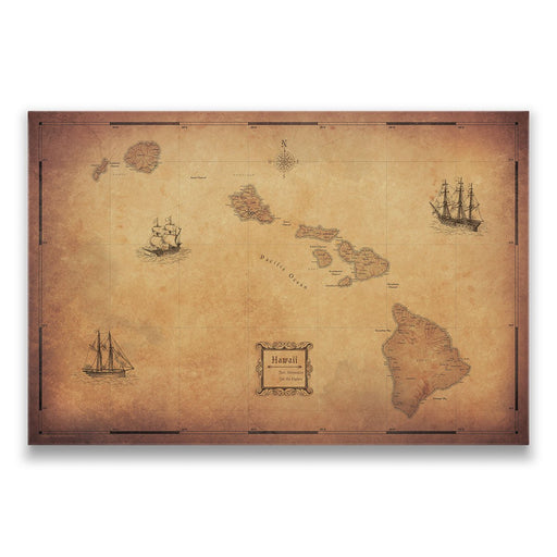 Hawaii Map Poster - Golden Aged CM Poster