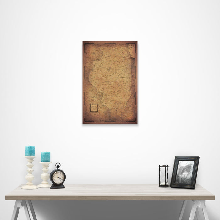 Illinois Map Poster - Golden Aged CM Poster
