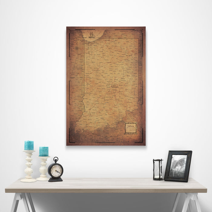 Indiana Map Poster - Golden Aged CM Poster
