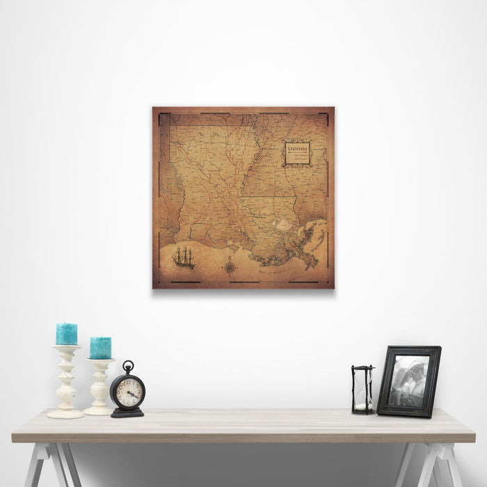 Louisiana Map Poster - Golden Aged CM Poster