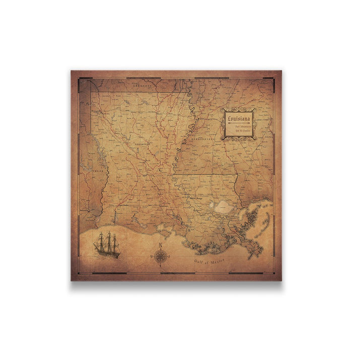 Louisiana Map Poster - Golden Aged CM Poster