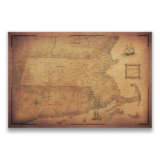 Massachusetts Map Poster - Golden Aged
