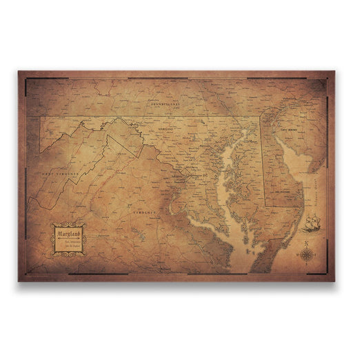 Maryland Map Poster - Golden Aged CM Poster