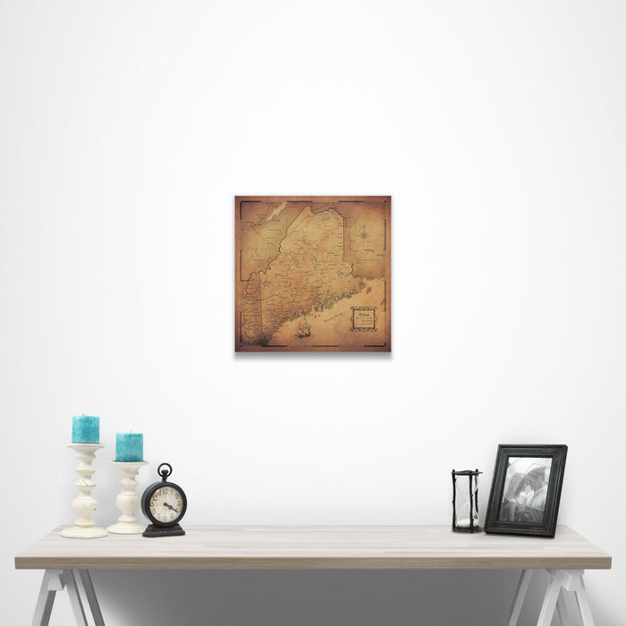 Maine Map Poster - Golden Aged CM Poster