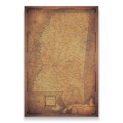 Mississippi Map Poster - Golden Aged