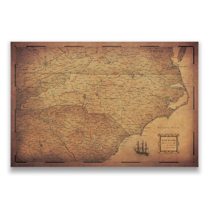 North Carolina Map Poster - Golden Aged CM Poster