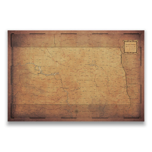 North Dakota Map Poster - Golden Aged CM Poster