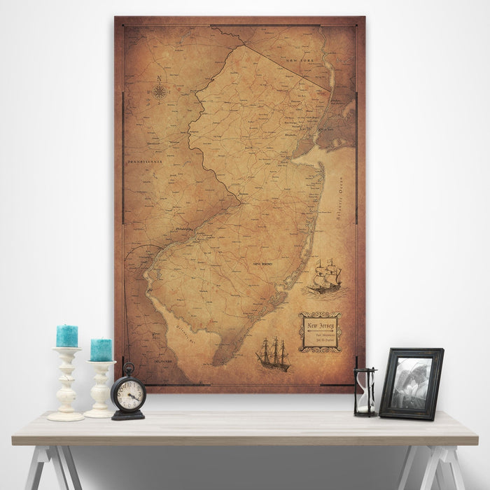 New Jersey Map Poster - Golden Aged CM Poster