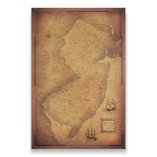 New Jersey Map Poster - Golden Aged