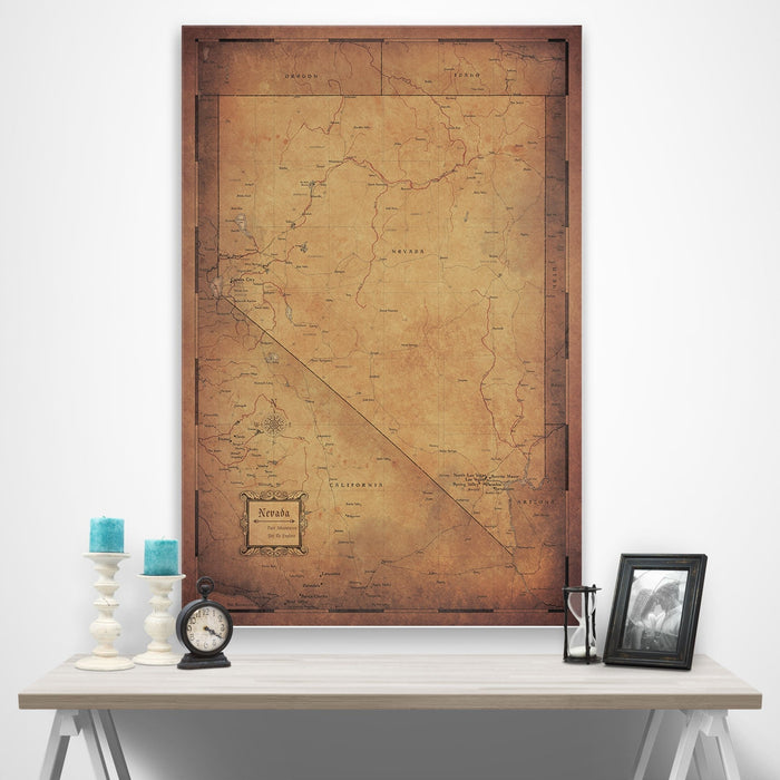 Nevada Map Poster - Golden Aged CM Poster