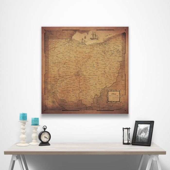 Ohio Map Poster - Golden Aged CM Poster
