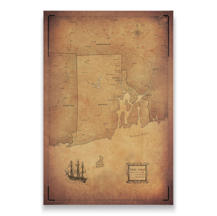 Rhode Island Map Poster - Golden Aged CM Poster