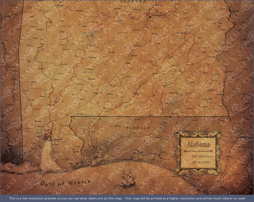 Push Pin Alabama Map (Pin Board) - Golden Aged