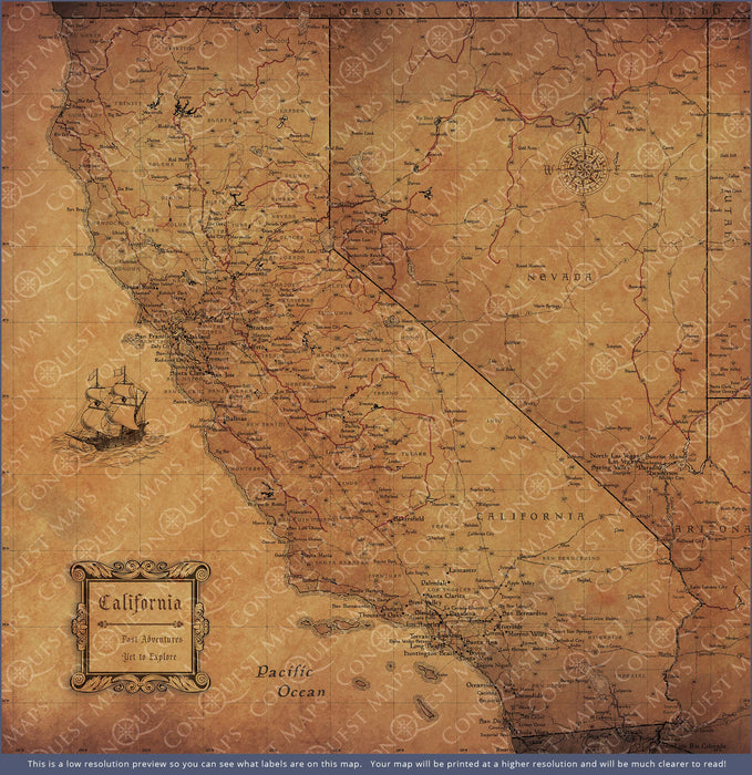 California Map Poster - Golden Aged CM Poster