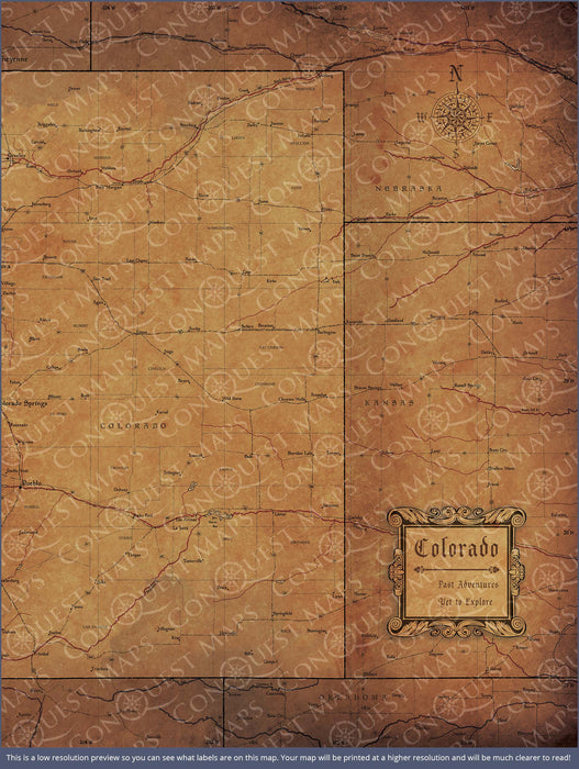 Colorado Map Poster - Golden Aged CM Poster