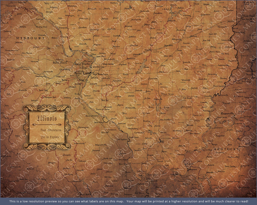Illinois Map Poster - Golden Aged CM Poster