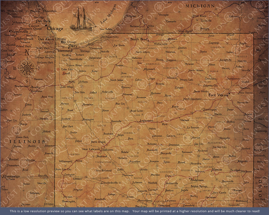 Push Pin Indiana Map (Pin Board) - Golden Aged CM Pin Board