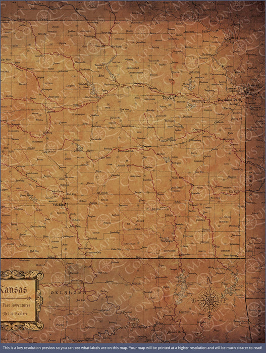 Kansas Map Poster - Golden Aged CM Poster