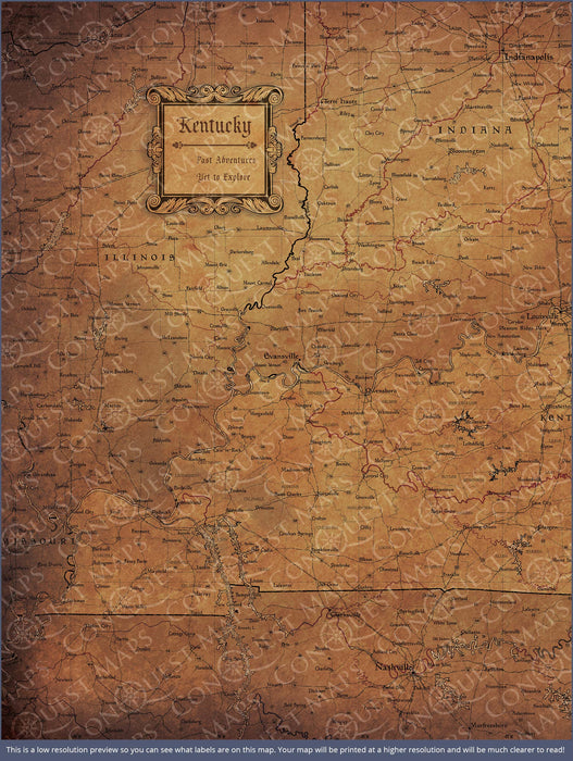 Kentucky Map Poster - Golden Aged CM Poster