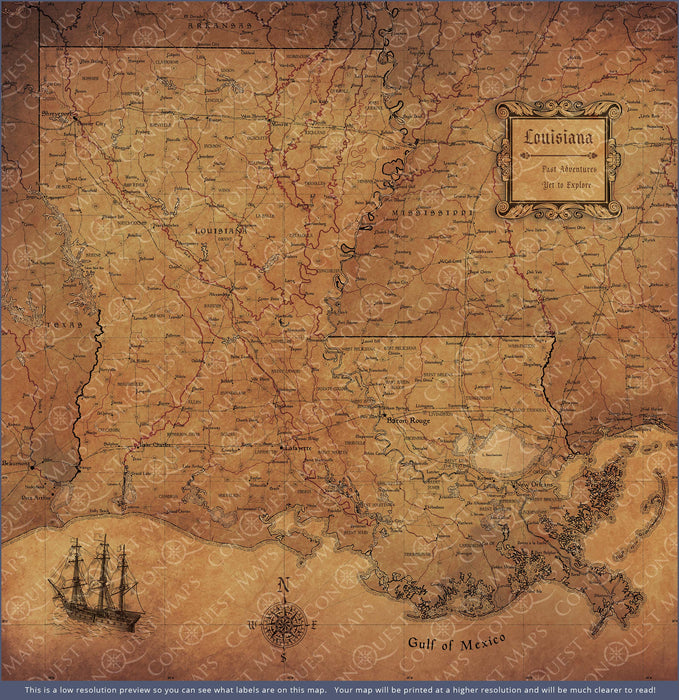 Push Pin Louisiana Map (Pin Board) - Golden Aged