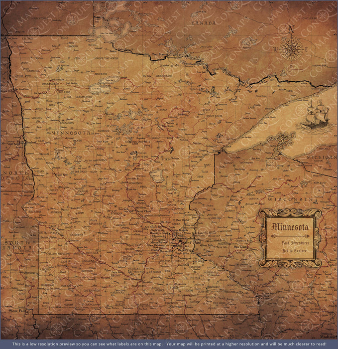 Minnesota Map Poster - Golden Aged CM Poster