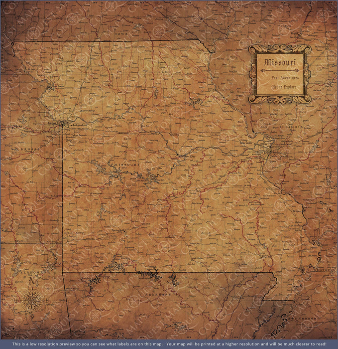 Missouri Map Poster - Golden Aged CM Poster