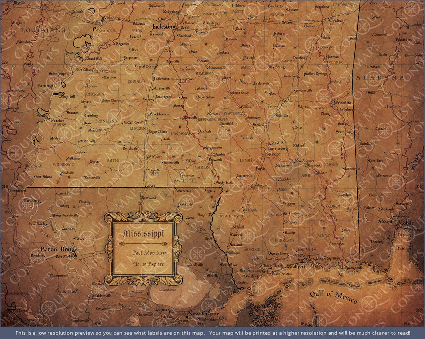 Push Pin Mississippi Map (Pin Board) - Golden Aged