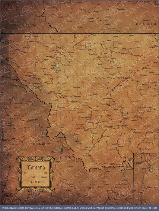 Montana Map Poster - Golden Aged CM Poster