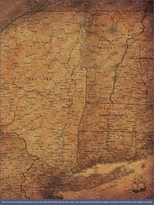 Push Pin New York Map (Pin Board) - Golden Aged