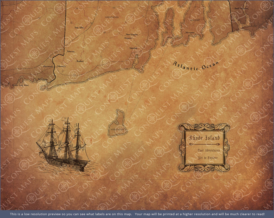 Push Pin Rhode Island Map (Pin Board) - Golden Aged CM Pin Board