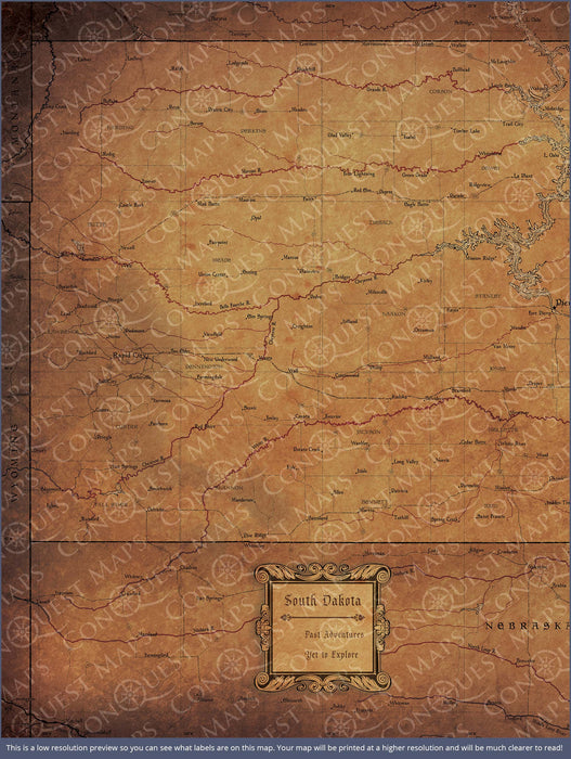 South Dakota Map Poster - Golden Aged CM Poster