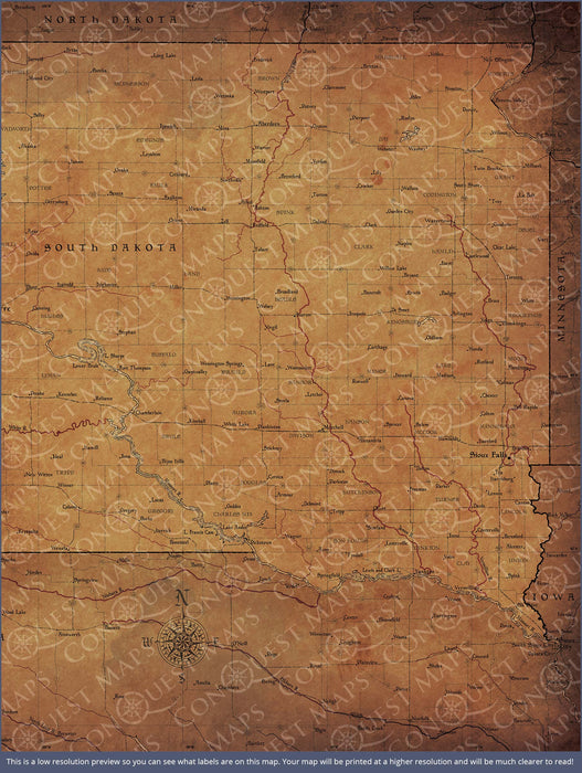 South Dakota Map Poster - Golden Aged CM Poster