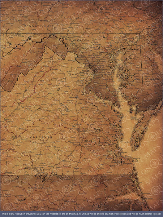 Push Pin Virginia Map (Pin Board) - Golden Aged