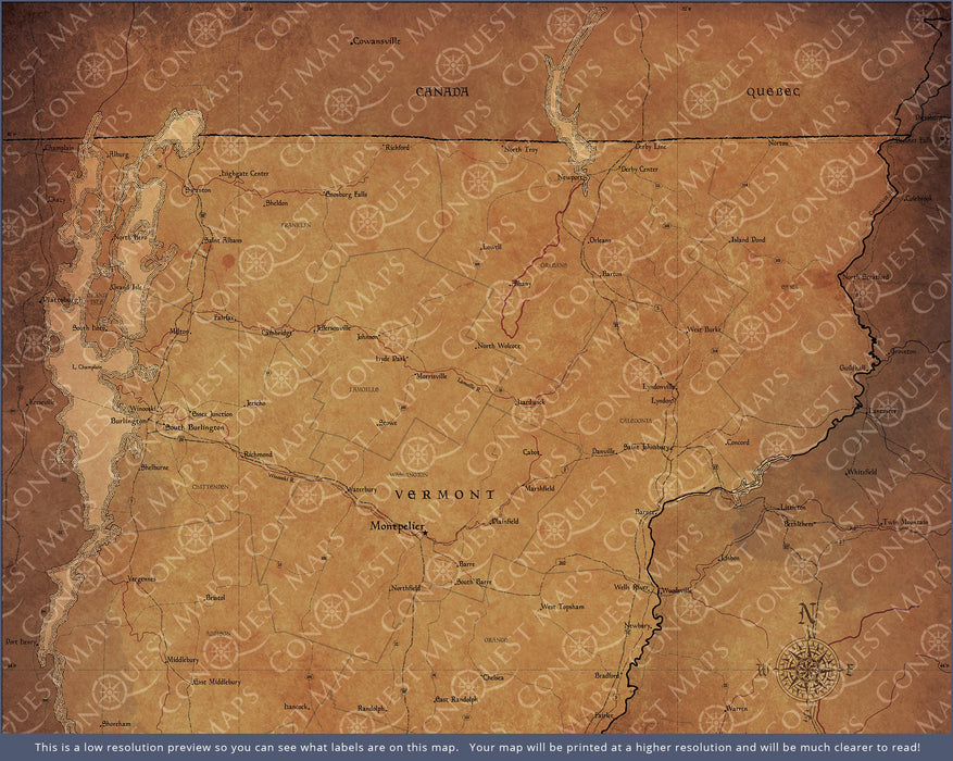 Push Pin Vermont Map (Pin Board) - Golden Aged CM Pin Board