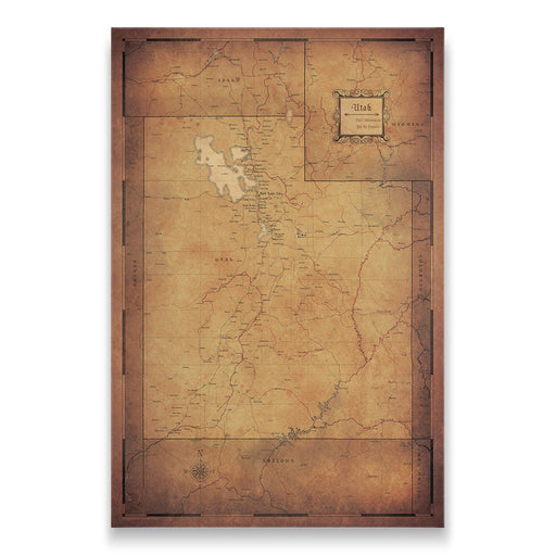 Utah Map Poster - Golden Aged CM Poster