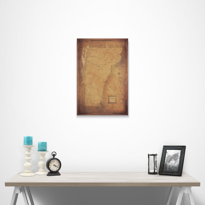 Vermont Map Poster - Golden Aged CM Poster