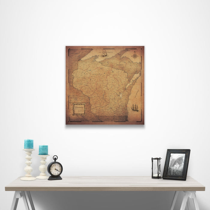 Wisconsin Map Poster - Golden Aged CM Poster