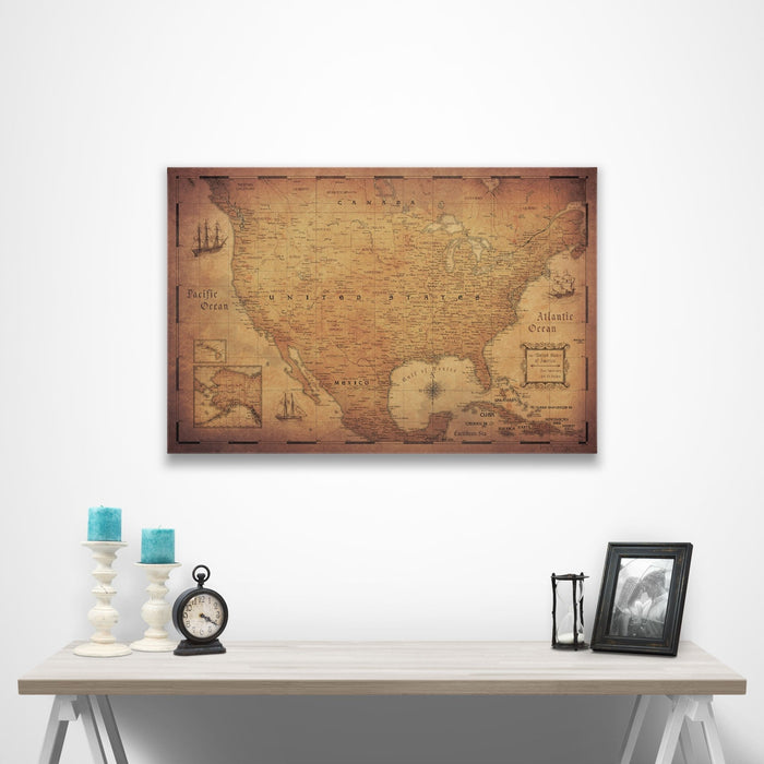 USA Map Poster - Golden Aged CM Poster
