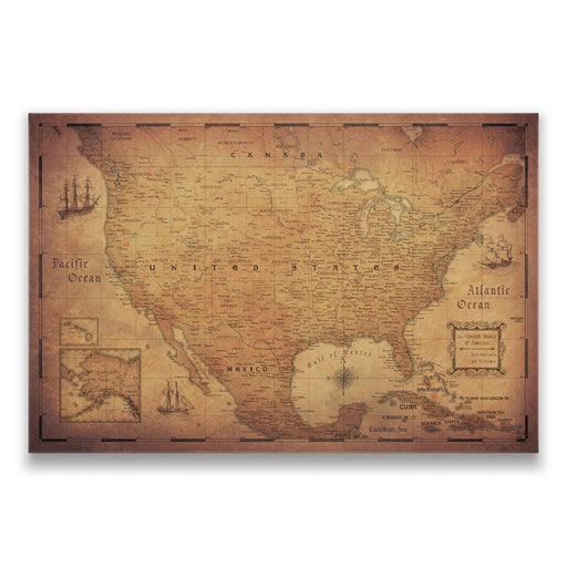 USA Map Poster - Golden Aged