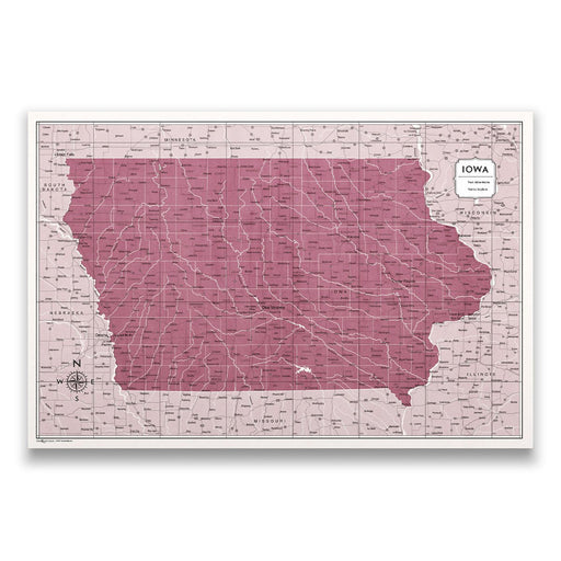 Push Pin Iowa Map (Pin Board) - Burgundy Color Splash CM Pin Board