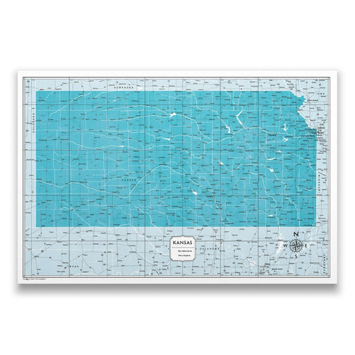 Push Pin Kansas Map (Pin Board) - Teal Color Splash CM Pin Board