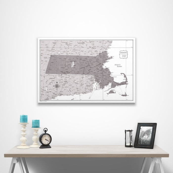 Massachusetts Map Poster - Dark Brown Color Splash CM Poster