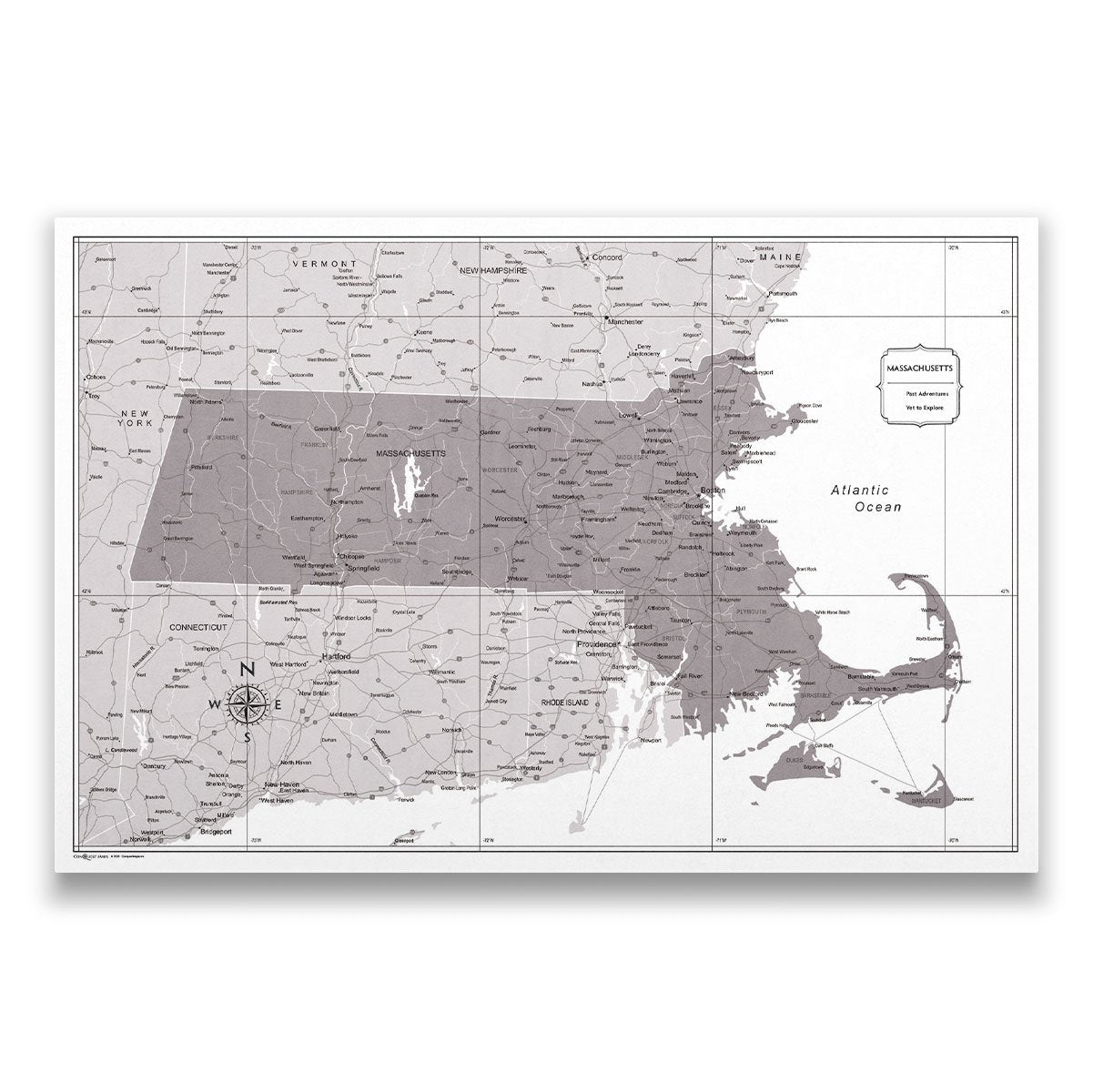 Push Pin Massachusetts Map (Pin Board) - Dark Brown Color Splash ...